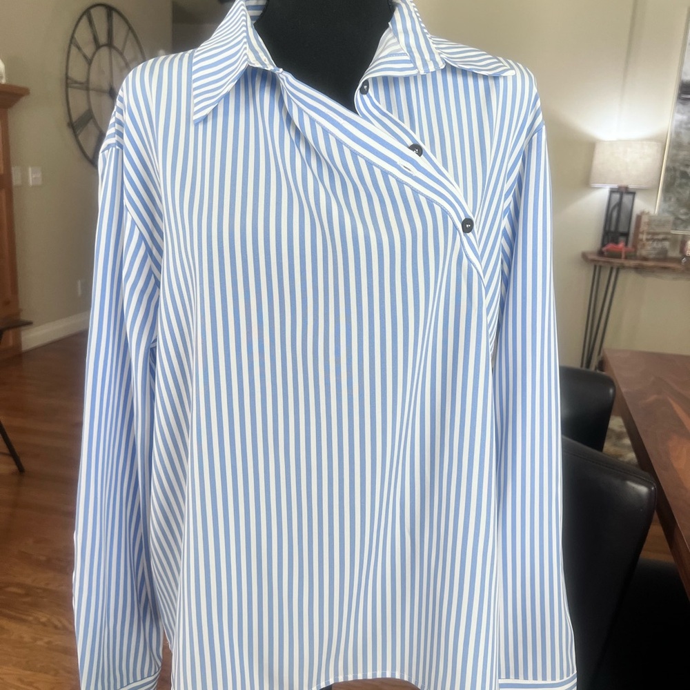 SHEIN Blue and White Striped Shirt